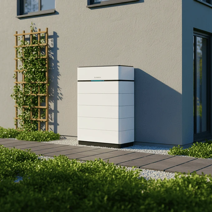 Home battery outside a house